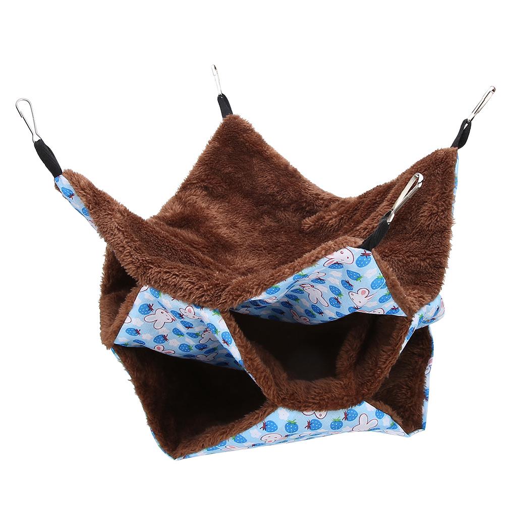 Three Layer Small Pet Warm Hammock Hanging Bed Sleeping Bag for Hamster Sugar Gilder SquirrelsBlue