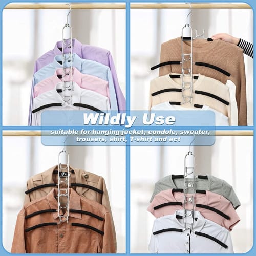 Hangerspace Hangers, Anti-Slip, Stainless Steel, Space-Saving, 5-Tier, Detachable, 360 Rotating, Set of 4, for Clothes Storage, Dress Shirts, and T-S