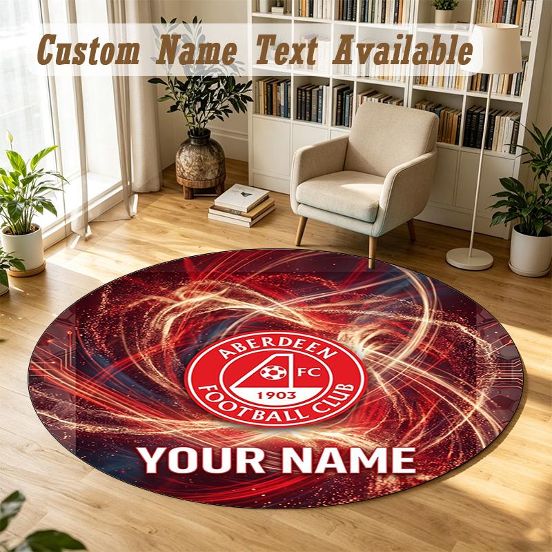 Round Rug Custom NameAberdeen FC Pattern Non Slip Carpet Home Floor Decor