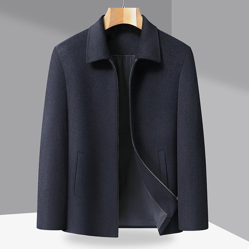 Men's Wool Blend Lapel Jacket for Middle-Aged and Elderly - Spring/Autumn Casual Outerwear