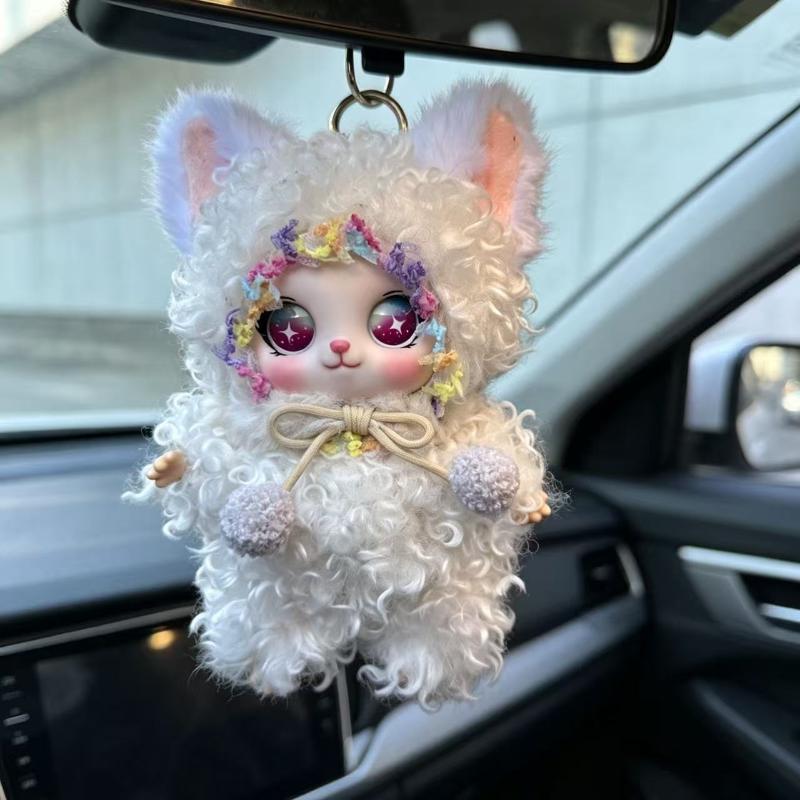 Soft Curly Fur Plush Hanging Ornament Cute Vinyl Face Big Eyes Pendant for Car Bag Key Decor Birthday Gift