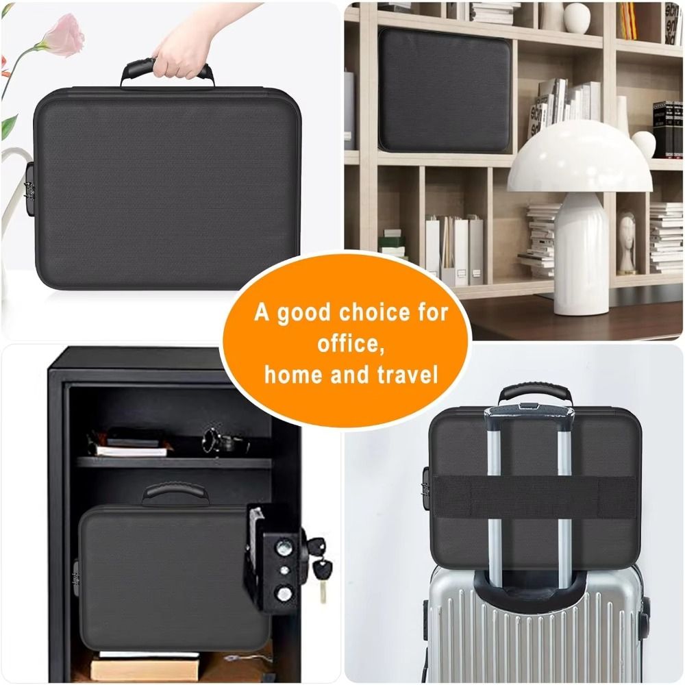 Hard-Shell Design Fireproof File Box Water Resistant Portable Safe Case  Certificate Storage