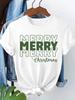(Asian Size) letter style  Short Sleeve T-shirts  Merry Christmas Women's Top O-neck T Shirt Print  Fashion Casual New Year Clothing Graphic Tee