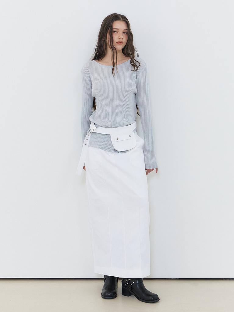 Etmont Belt Pintuck Long Skirt, White