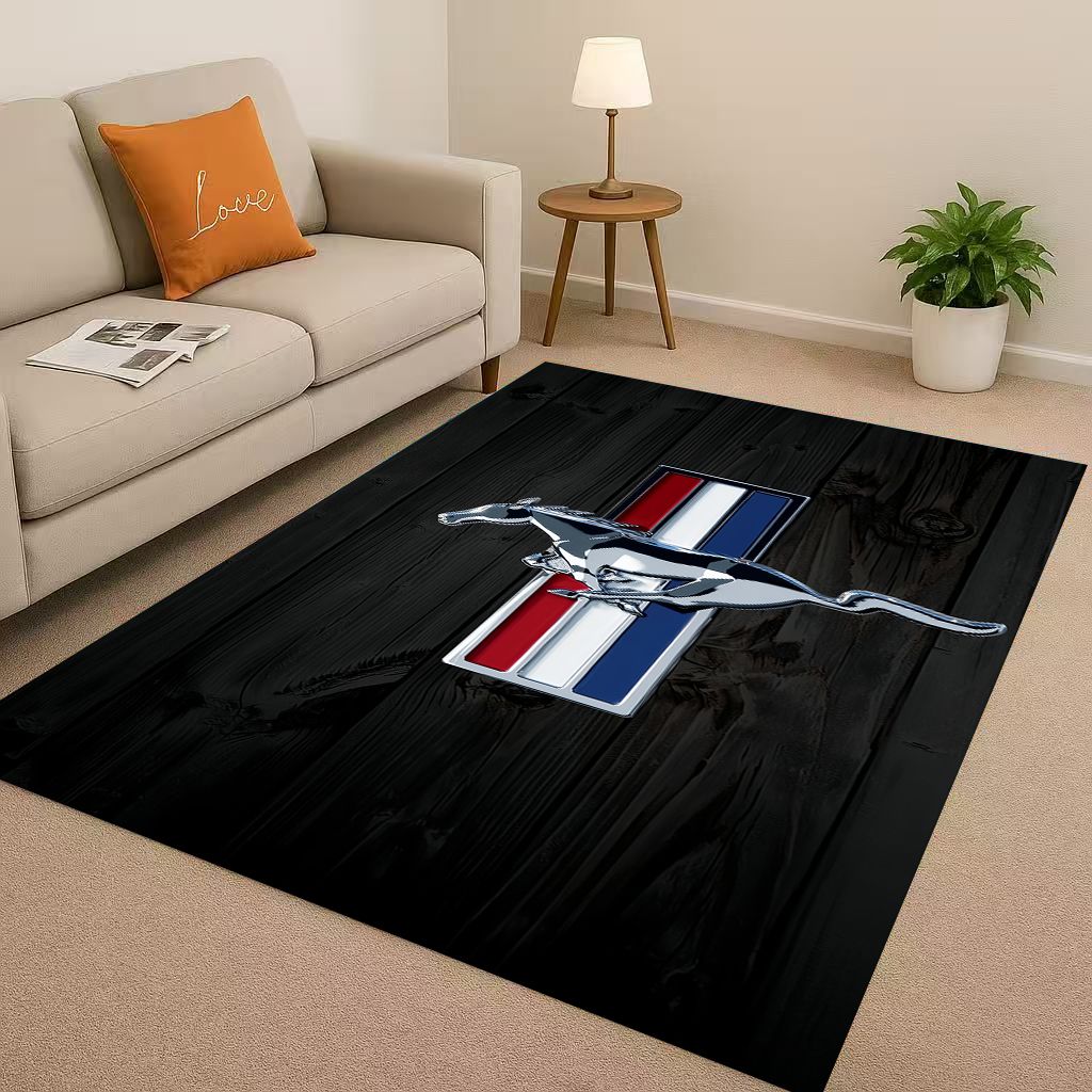 3D Mustang Racing Car Logo Moto Living Room Non-Slip Area Rug Carpet for Bedroom Playroom Sofa,Easy Clean Home Decor Doormat