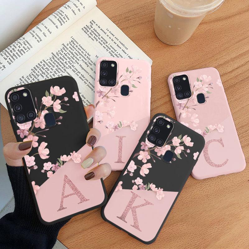For Samsung Galaxy A21S A31 A55 A56 A16 A55 Phone Case Cute Pink Flowers Letter Back Silicone Capa Soft Bumper Coque Shell Cover