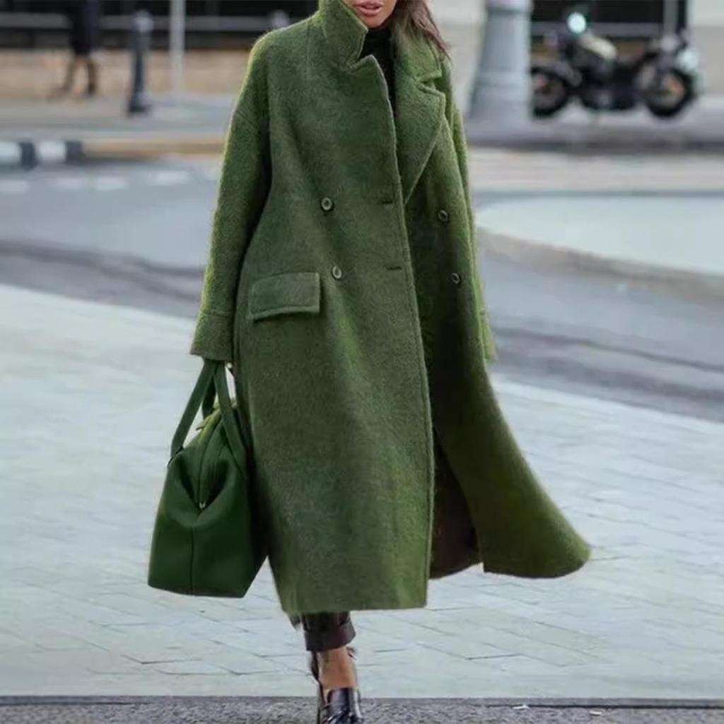 2025 Autumn/Winter Women's Solid Color Woolen Coat - Warm, Stylish, Casual