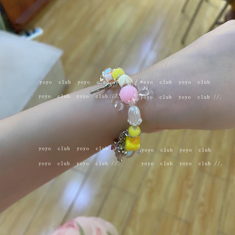 Candy round necklace women's summer niche design sweet color beaded clavicle chain bracelet