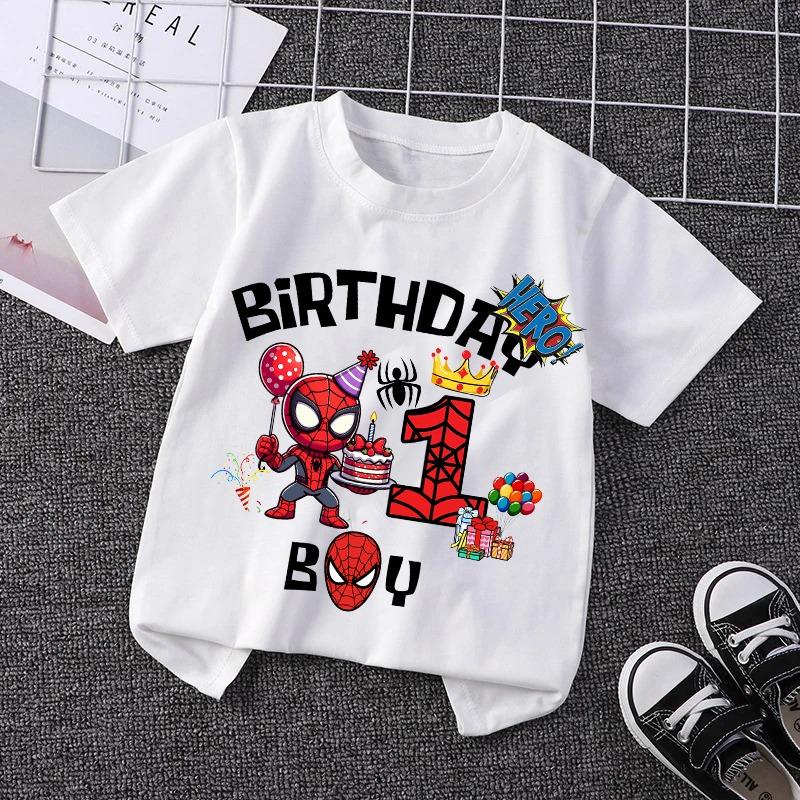 Marvel Spiderman Kids Birthday Party Tshirts Baby Number 1-9 T-Shirt Children Fashion Tops Tees Boys TShirt Parent Child Clothes