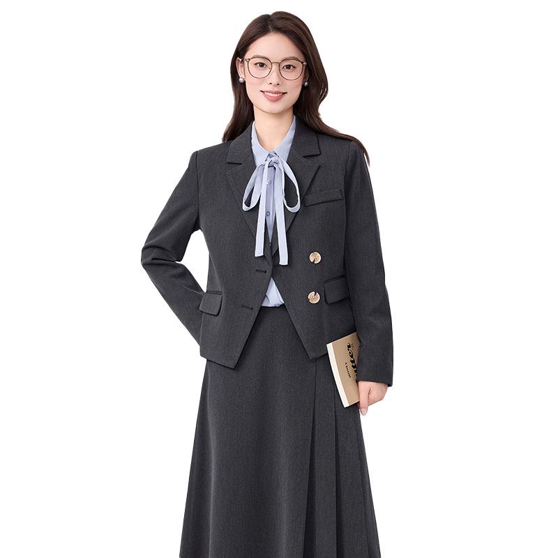 Women's Petite Short Blazer Jacket & Skirt Set - Spring/Autumn 2025, Professional Formal Wear