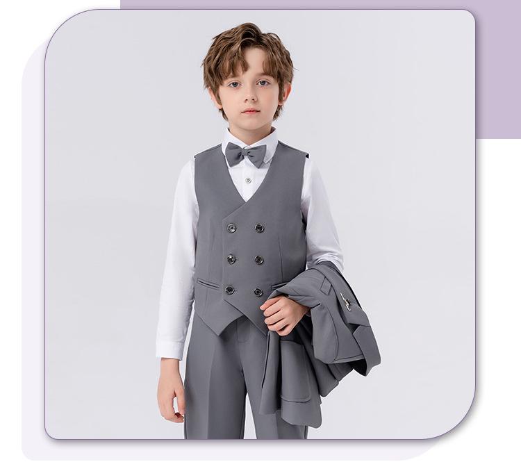 Boys' Solid Color Tuxedo Suit - Spring/Autumn British Style Blazer and Piano Performance Set