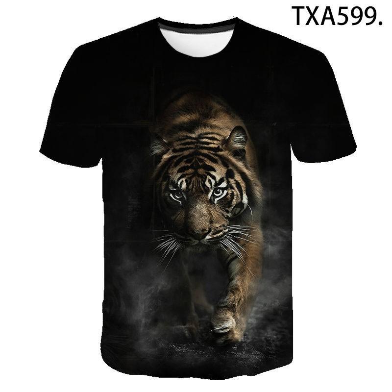 

Summer new men s and women s fashionable round neck T-shirt, Animal Tiger 3D printed breathable short sleeved T-shirt, street hip-hop quick drying top 6XL
