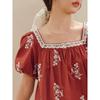 INMAN Women's 100% Xinjiang Cotton Boho Embroidered Puff Sleeve Shirt