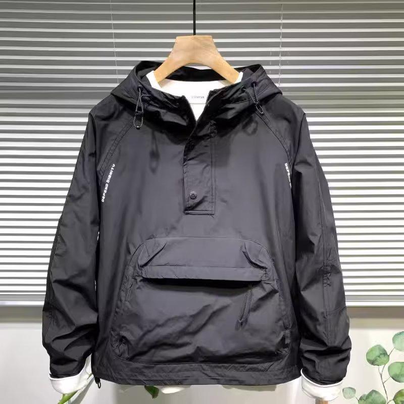 

Spring Jackets for Men Zippered Jacket Hooded Men s Casual Street Multi Pocket Work Jacket Slim Fit Pilot Baseball Suit XL чорний