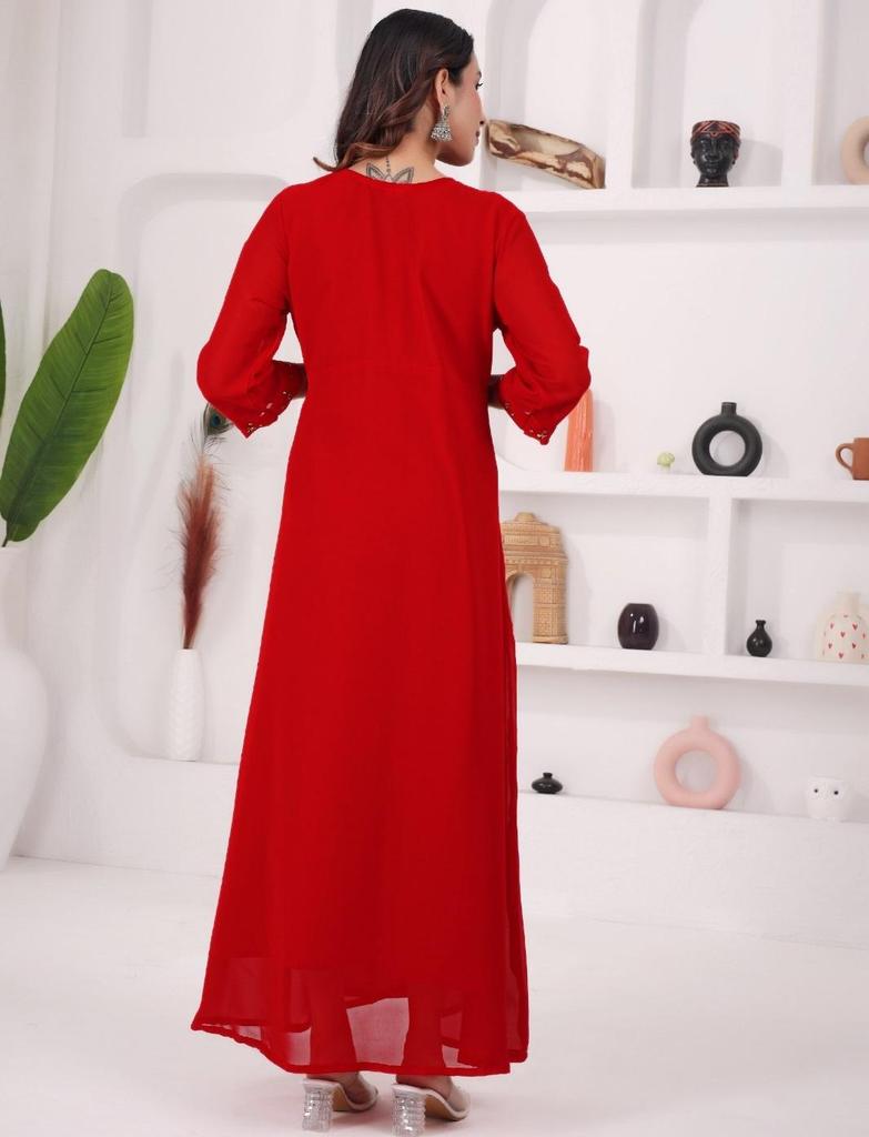 Women Designer Georgette V-Neck Gown Kurta Indian Bollywood Anarkali Top Tunic Kurti