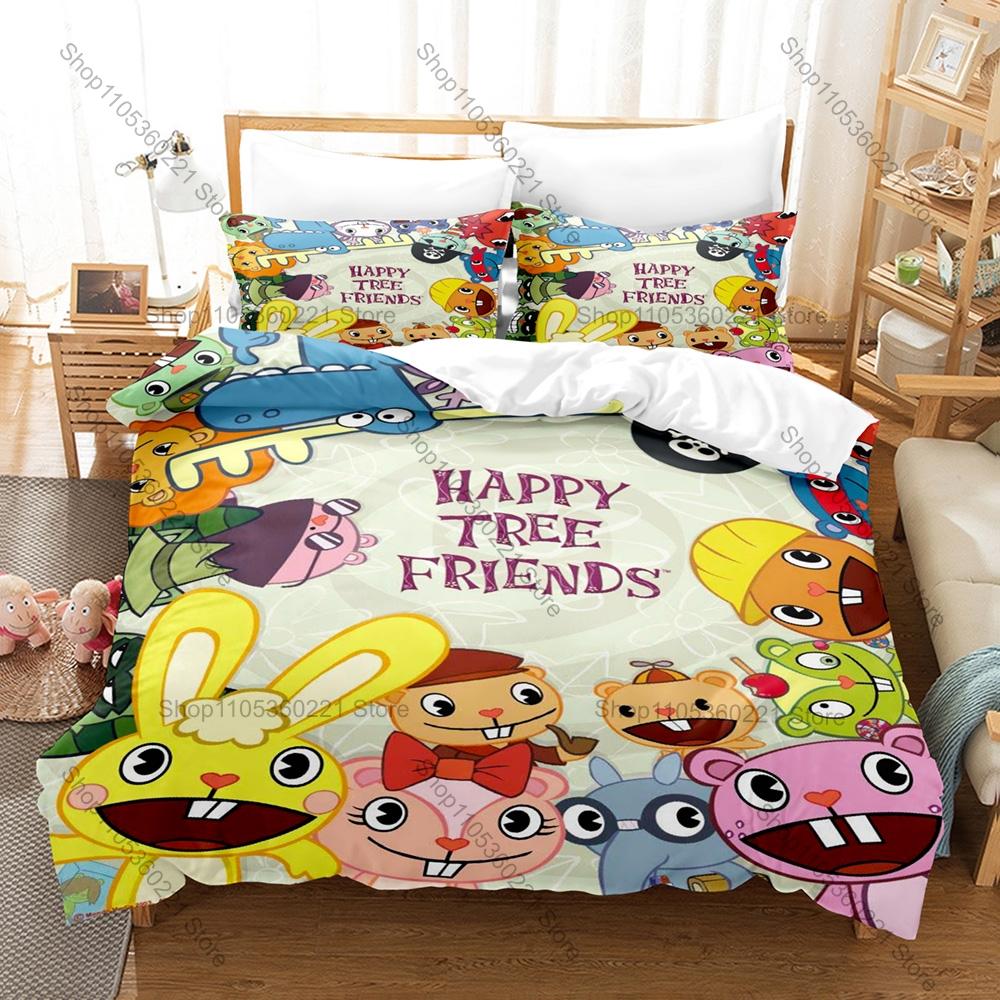 Happy Tree Friends Bedding Set 3PCS Cartoon Kpop Printed Duvet Cover Pillowcase Bedroom Decor Twin Full Queen King Size 2026