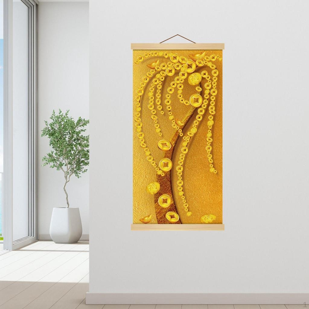 Money Tree Pattern Wall Hanging Printed Scroll 50x100cm Lightweight Versatile for Living Room