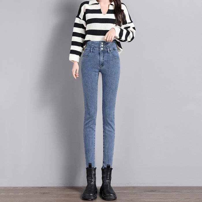 2025 New Women's High-Waisted Skinny Button-Up Jeans for Spring and Autumn