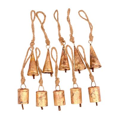 Sino de Metal Dourado Rústico de 10 Peças com Corda para Artesanato DIY, Enfeites de Natal Vintage e Sinos de Vento Artesanais, 3,15 Polegadas Decoração de Casa de Fazenda