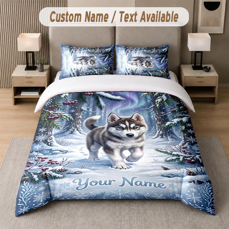 Wolf Fox Theme Custom Text Or Name 3Pcs Bedding Set 1 Flat Sheet & 2 Pillowcases Personalized Home Bedding