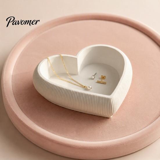 Necklace Storage Plate Heart Shaped Jewelry Tray, 3D Printed Ring Earring Holder, Accessory Organizer Romantic Desktop Trinket Dish for Dresser