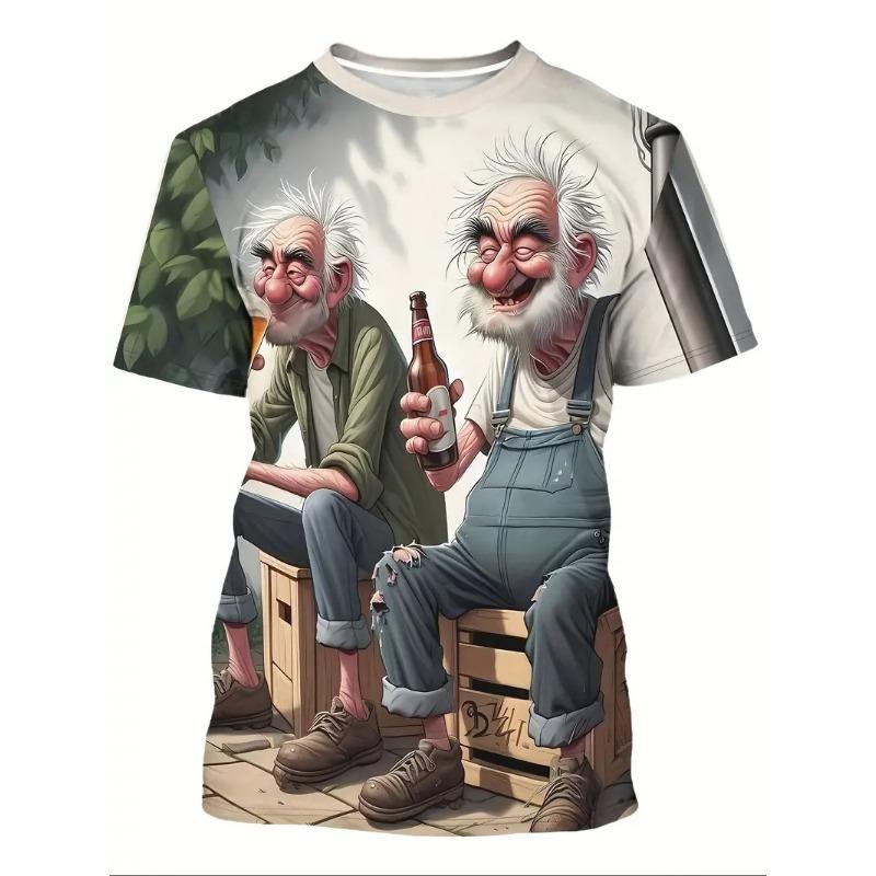 Sommer Herren T-Shirt Lustiges Gedrucktes Muster Kurzarm Sommer Outdoor Mode Rundhals Tops Übergröße Locker Herrenbekleidung