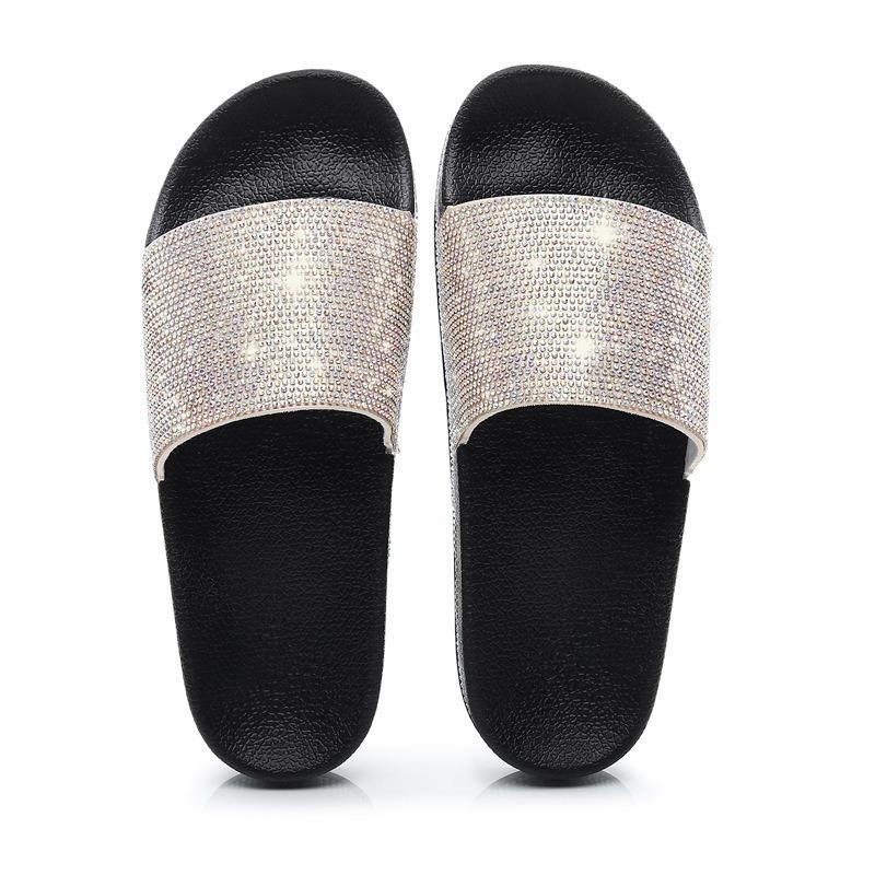 fashion Women Shoes Outdoor Beach Slippers 2024 Summer Crystal Flats Ladies Casual Flip Flops Rhinestone Glitter Platform Slippers