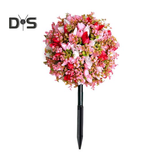 Artificial Flower Ball with Spike Realistic Faux Roses Weatherproof Artificial Rose Blooms Ball Garden Decor for Indoor Outdoor Use