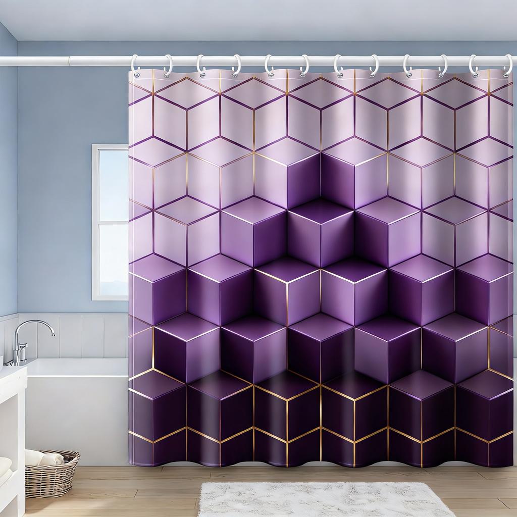 3D Black Geometric Chevron Pattern Waterproof Shower Curtain For Modern Bathroom