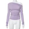 YYFS Moda Donna Casual Primavera Autunno Tinta Unita Stampa Manica Lunga Scollo Obliquo Bluse e Camicie