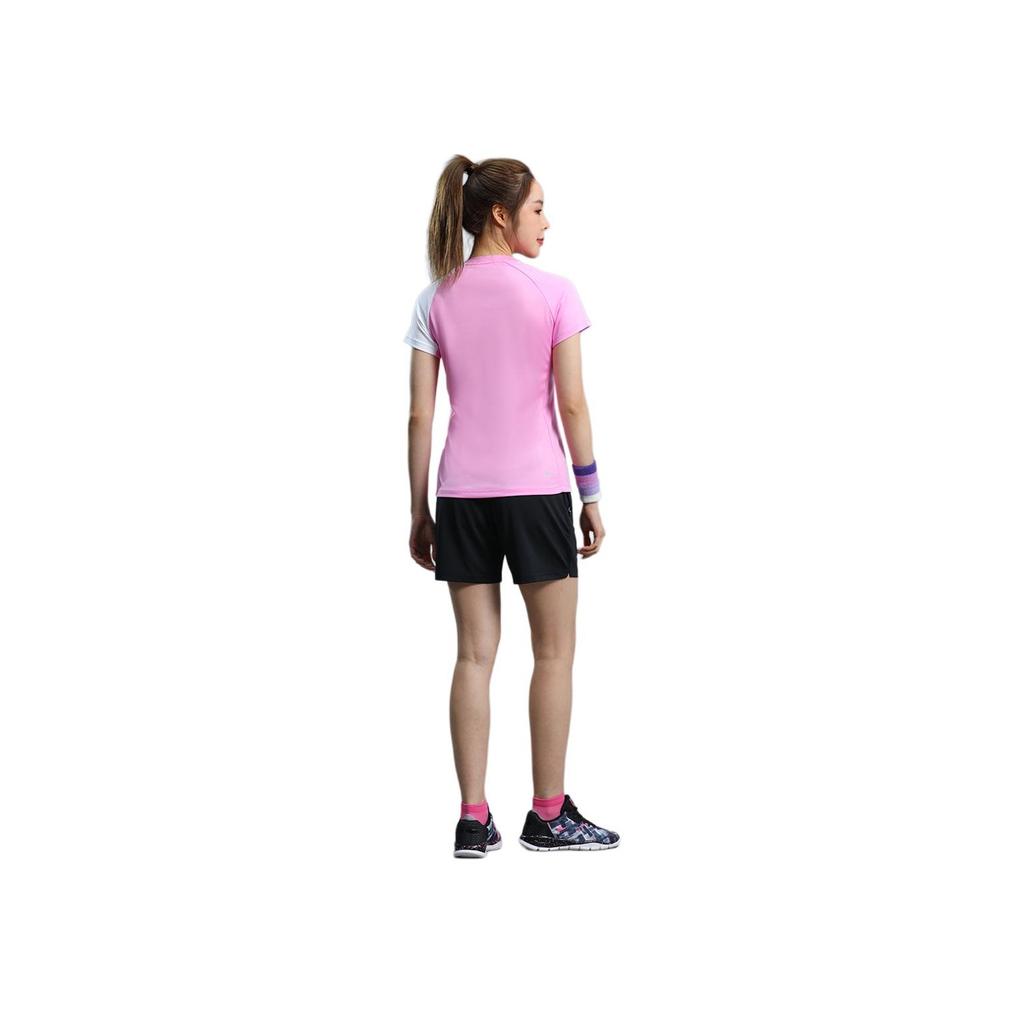 Li Ning Round Neck Pullover Logo Short Sleeve Badminton Shirt Men Tops Pink AAYR263-1