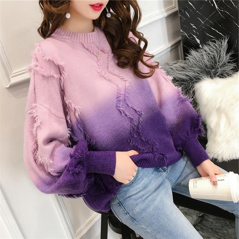 Women's Gradient Tassel Loose Knit Pullover Sweater - Autumn/Winter 2026 Korean Style