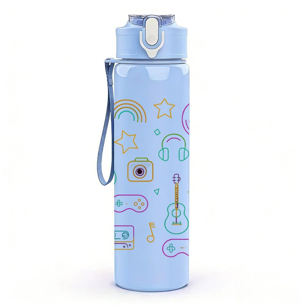 1PC Musical Instrument Doodle Art Pattern 750ml Color Plastic Sports Water Bottle Leakproof Flip Straw Lid Suitable for Sports Office Home Use