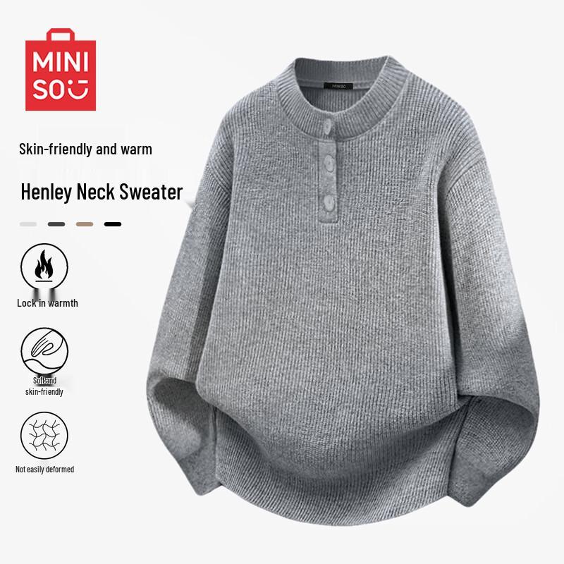 MINISO Men's Vintage Henley Pullover Sweater