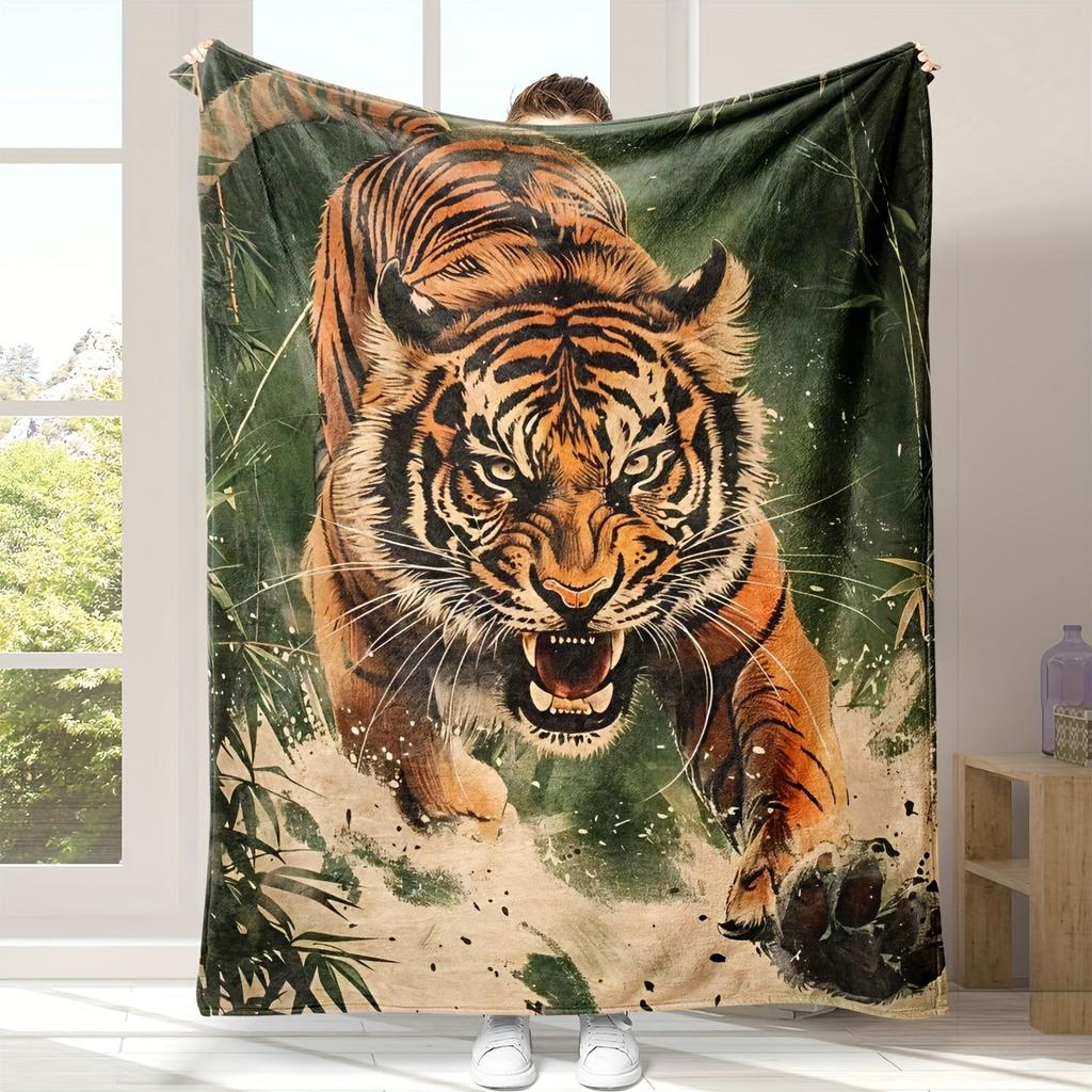 Tiger Print Flannel Blanket Comfortable Soft Flannel Blanket Animal 3D High Definition Print Home Blanket
