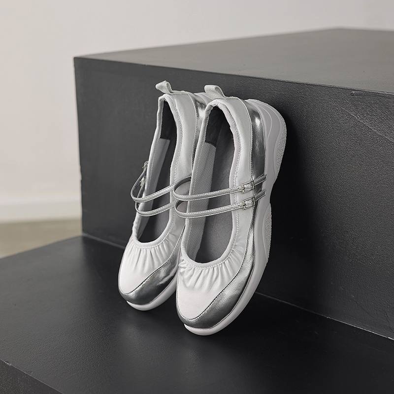 Krazing Pot Dámské tenisky s kulatou špičkou a středním podpatkem z hovězí kůže, s přezkami a pásky