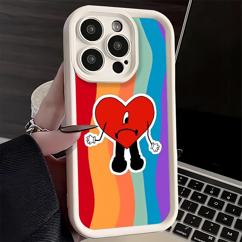 Phone Case for iPhone 17 Air 16E 15 16 Pro Max Bad Bunny Heart Cover 14 Plus 13 12 Mini Soft Shell Silicone Fundas