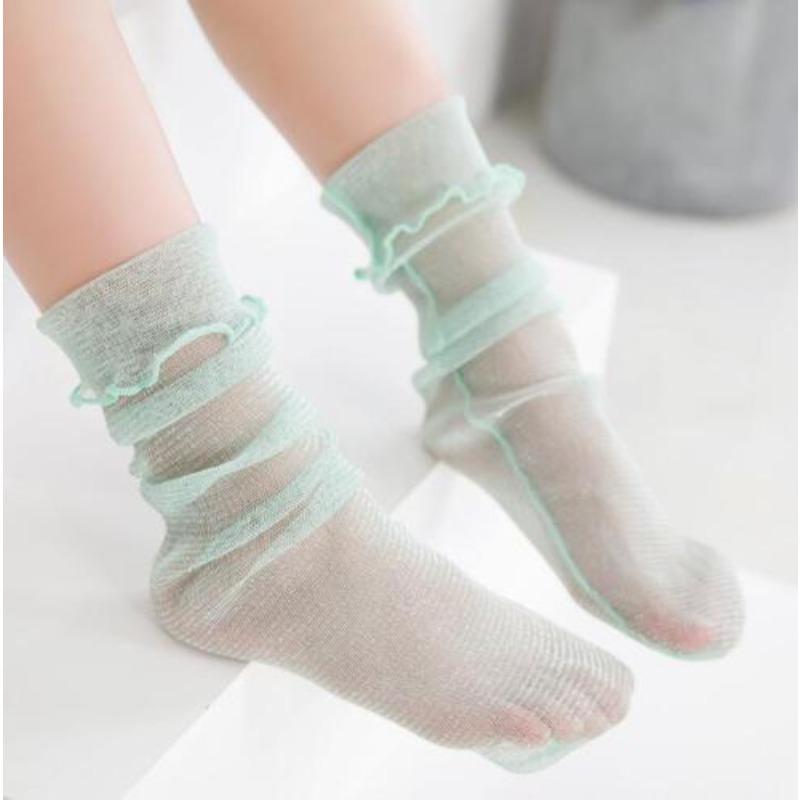 See Through Transparent Women Socks Colorful Star Summer Ultra-thin Nylon Loose Long Socks Women Sweet Girls Mesh Lace Socks Sox