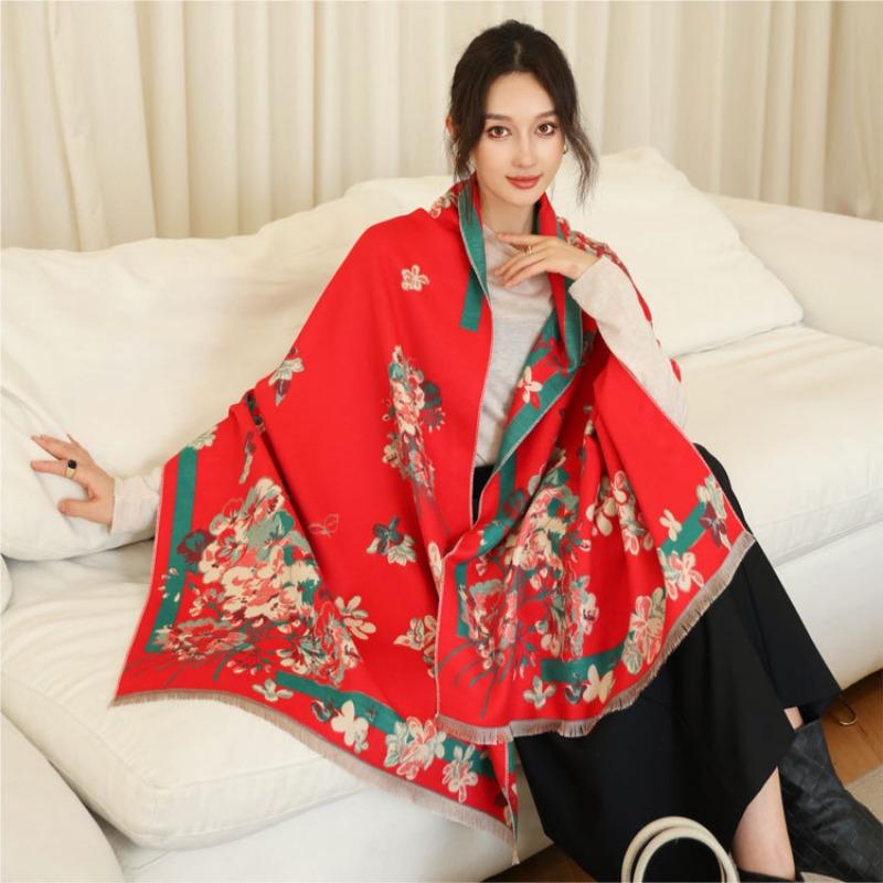Elegant imitation cashmere scarf women's autumn and winter new geranium jacquard shawl versatile thickened warm scarf