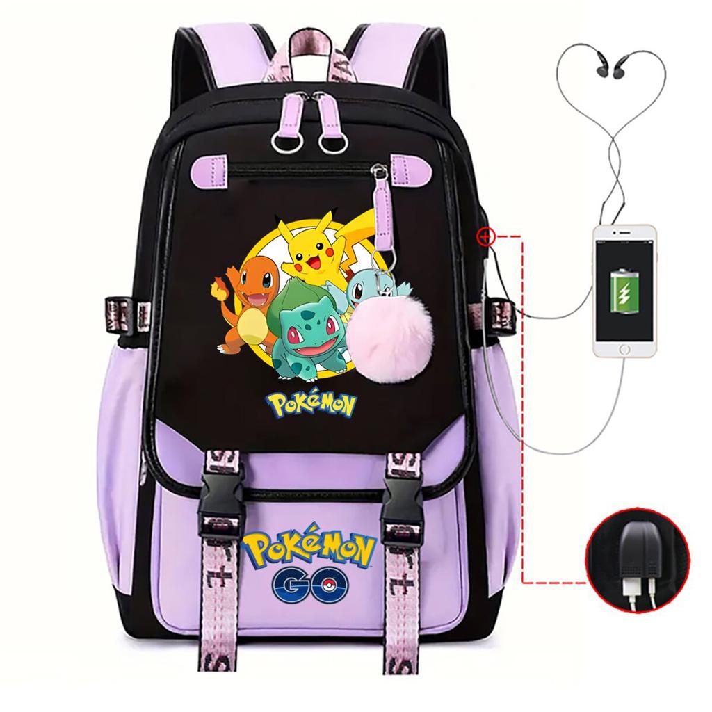 Contrasting Color Neutral Universal Schoolbag Cute Cartoon Print Primary And Secondary School Students Spine Protection Double Shoulder Usb Backpack