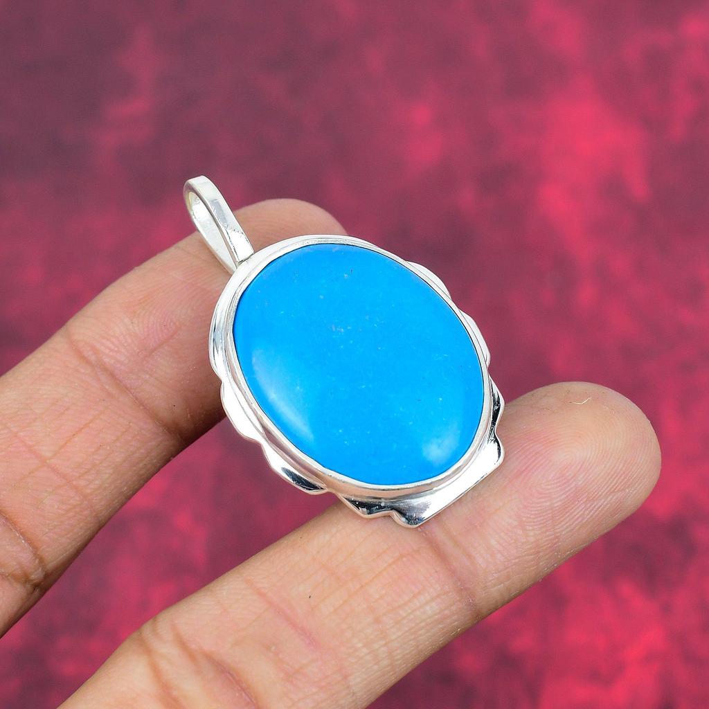 Pandantiv cu piatră prețioasă de mână turcoaz albastru, pandantiv de bijuterii antice din argint solid 925, pentru cadou de logodnă