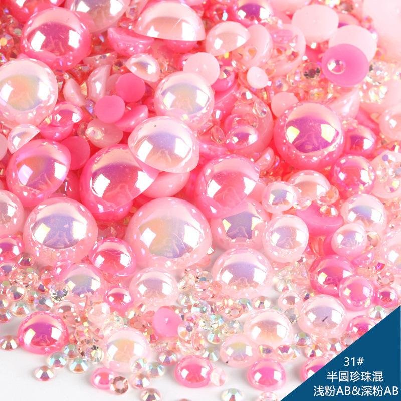 Mixed Abs Semicircular Pearl Resin Flat Bottom Diamond Set Imitation Pearl Mixed Size Diy Jewelry Accessories