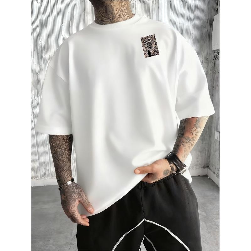 Europäische Größen Herren Locker geschnittenes T-Shirt, Psychedelischer Trippy Optische Illusion Kunstdruck, Ästhetische Streetwear, Leichtes Alltags-T-Shirt