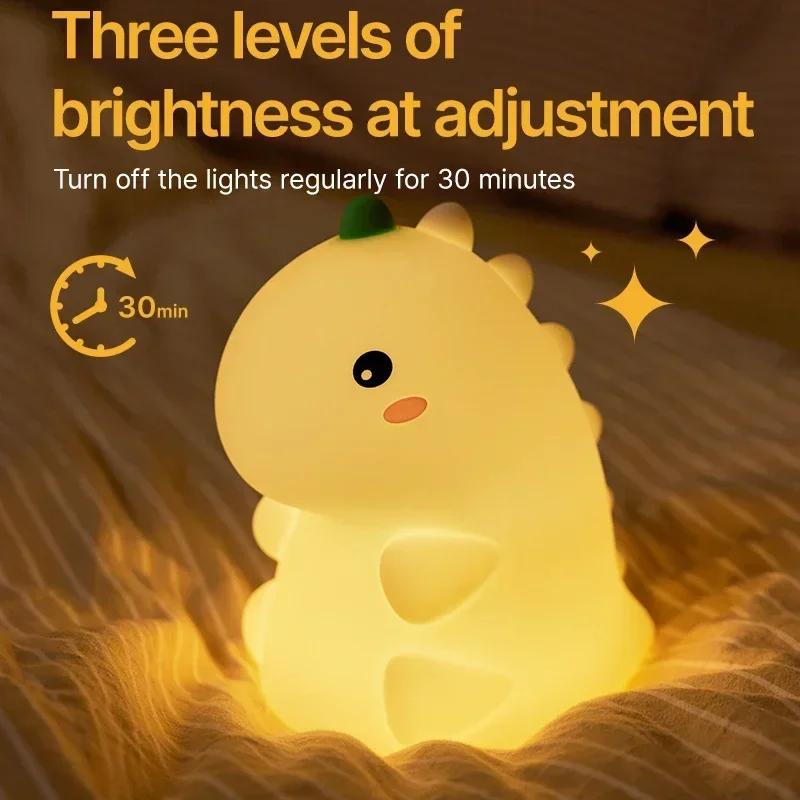 Cute Dinosaur Night Light LED Silicone Bedside Lamp Decoration Soft Lighting Atmosphere Nightlights For Kids Room Sleeping Lamp