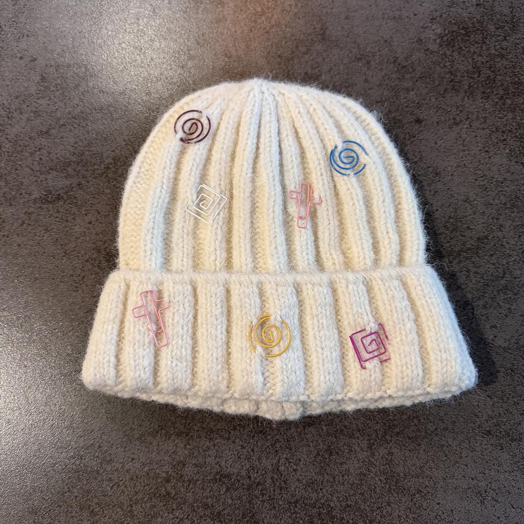 Knitted Color Solid Hat With Geometric Decoration For Cold Weather Activities