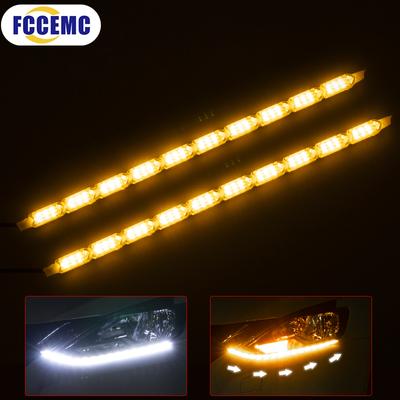 2ks DRL LED pásek pro denní svícení Flexibilní vodotěsné světlomety Blinkr Žlutá lampa Dekorativní světla pro jízdu v autě 12V