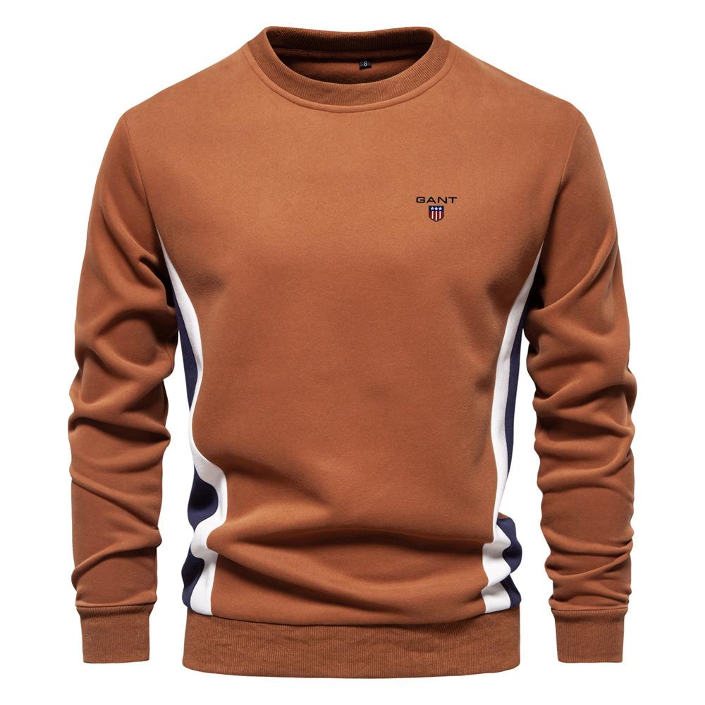 Gant Embroidered Autumn New Men's Long Sleeved Patchwork Hoodie Men's Casual Slim Fit Round Neck Sports Pullover