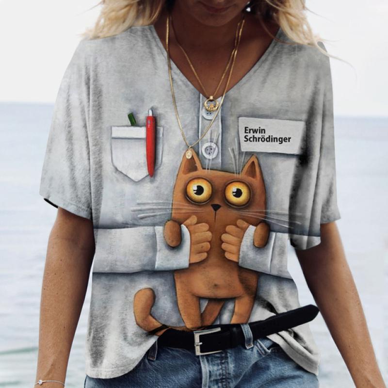 2023 Îmbrăcăminte de vară Tricouri pentru damă Tricou cu imprimeu 3d pentru femei Topuri cu mânecă scurtă 5xl Pulover cu decolteu în V Kawaii Tricouri pentru fete Nou