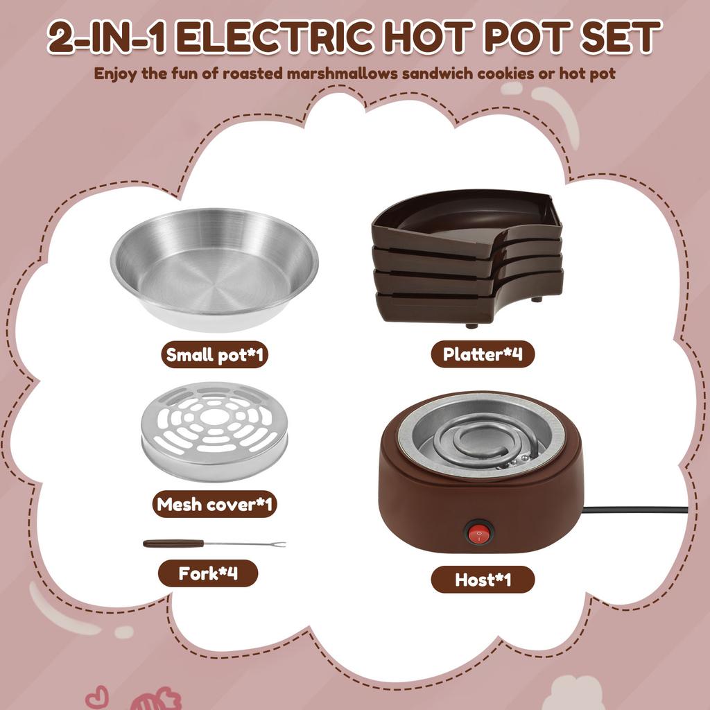 Electric Smores Maker Tabletop Indoor with 4 Detachable Trays and 4 Forks Flameless Electric Marshmallow Roaster for Movie Night