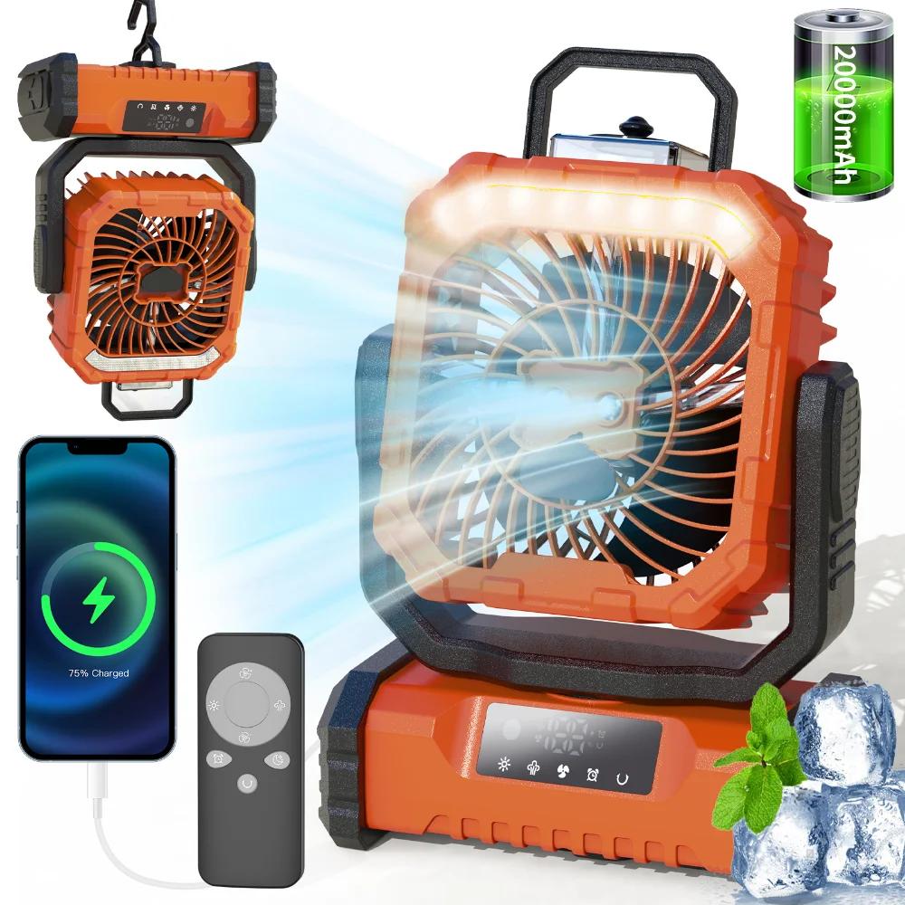 20000mAh Portable Spray Camping Fan Rechargeable,Battery Powered Fan with LED Lantern for Fishing, Garden Barbecue and Trave